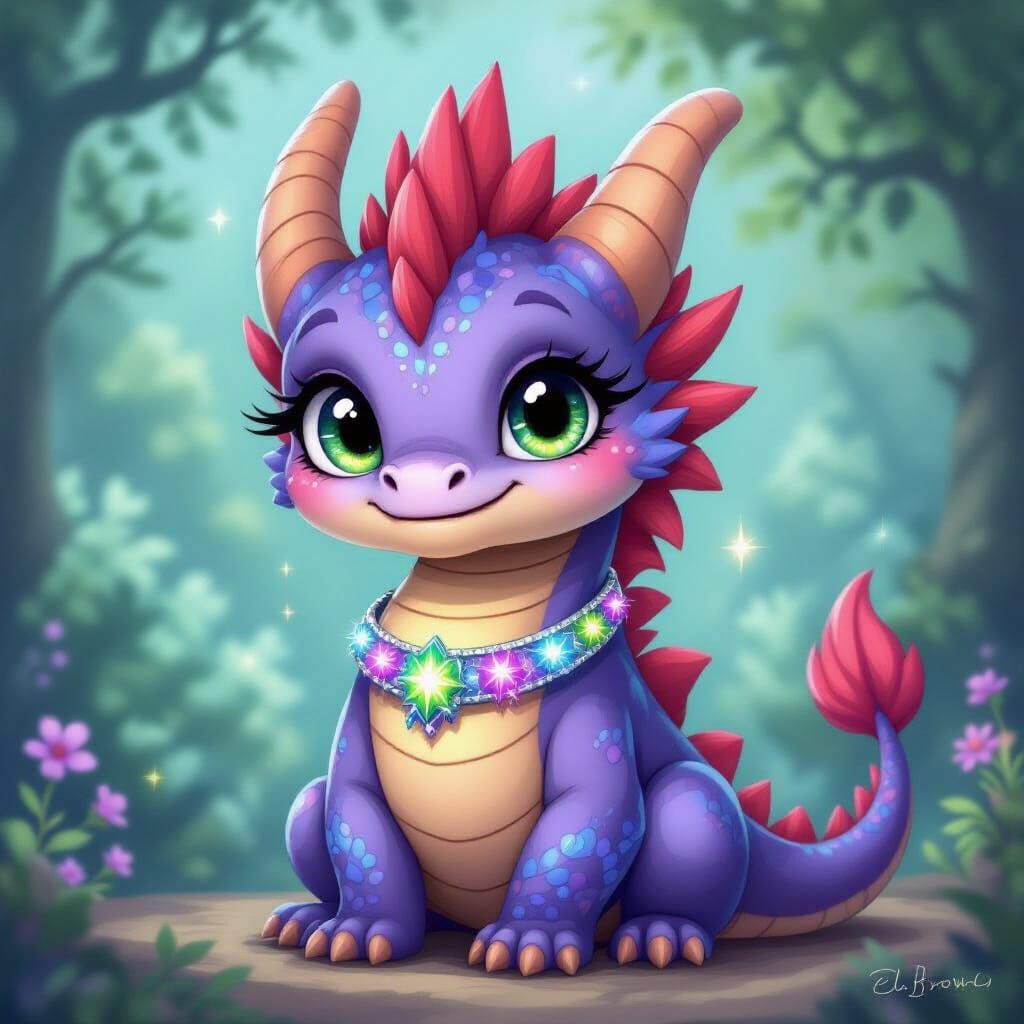 Friendly Dragon with Green Eyes in Fantasy Style