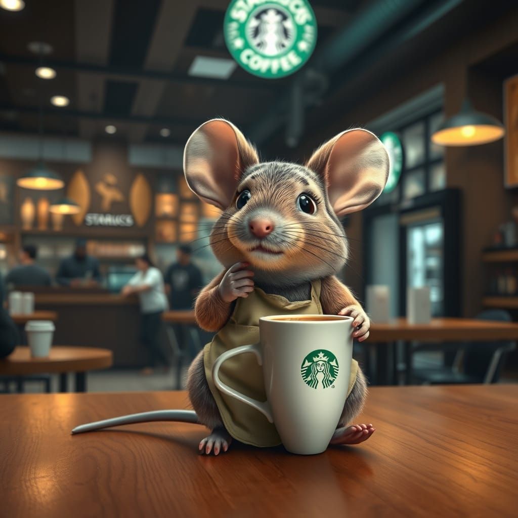 Mouse Barista in Modern Coffee Shop