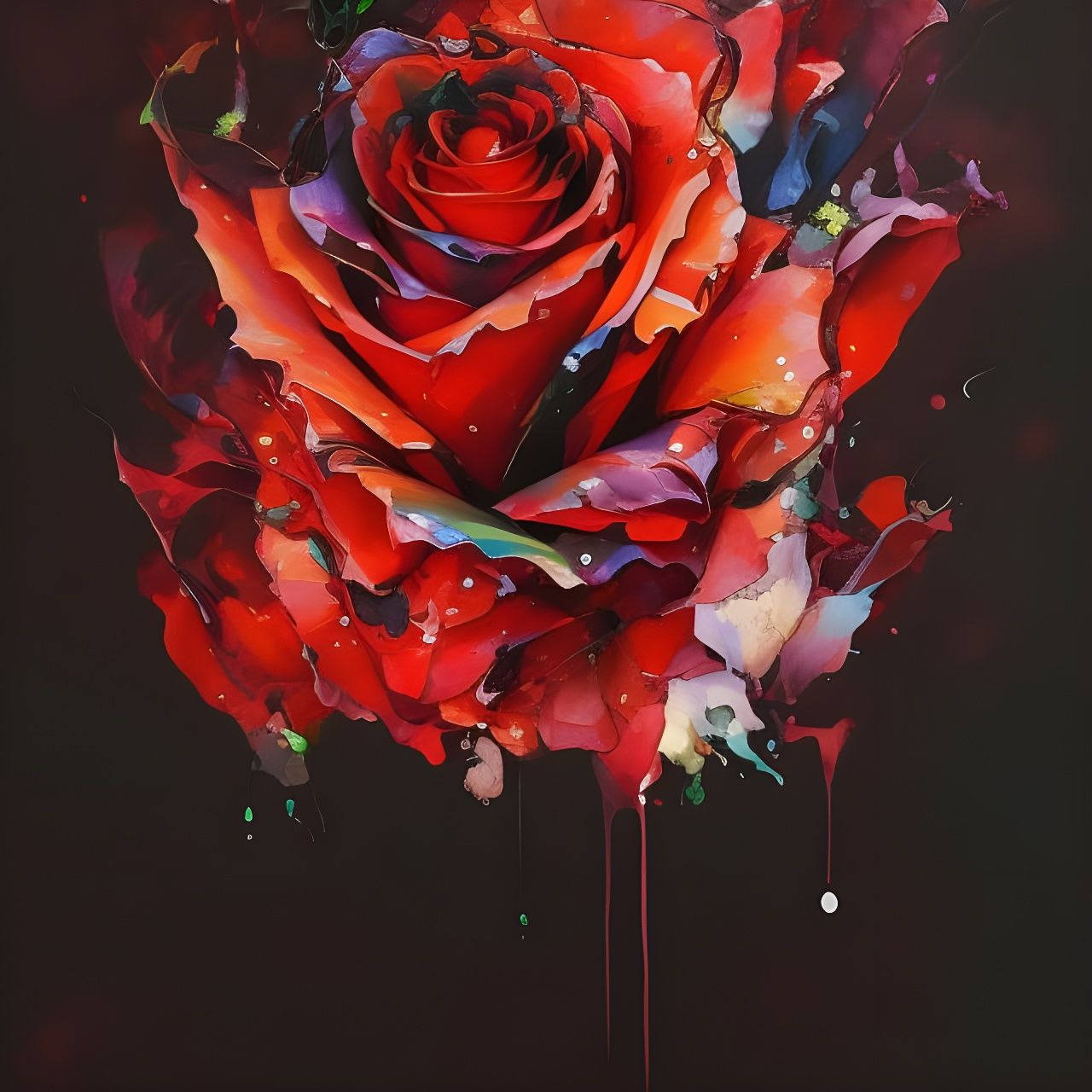 Burning Rose in Watercolor with Ink Details