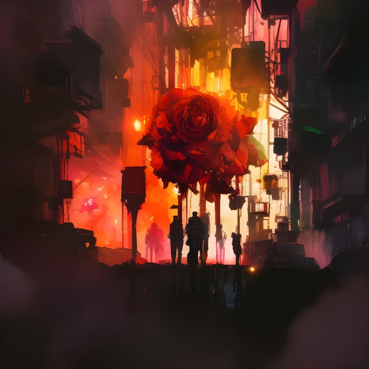 Burning Rose in Watercolor Style