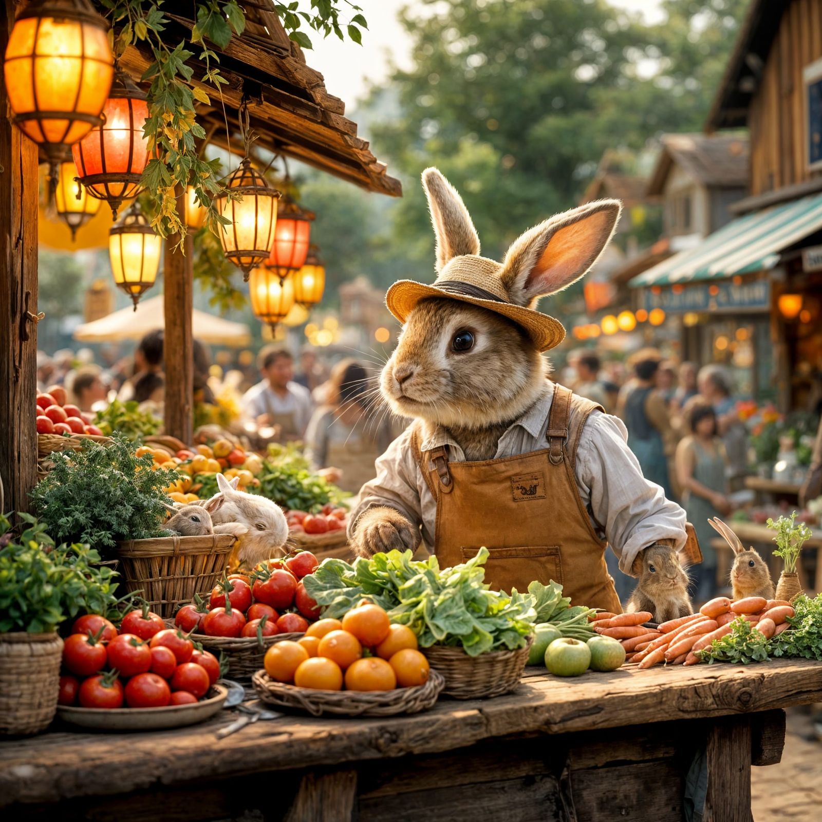 Charming Village Market Scene in Earthy Tone