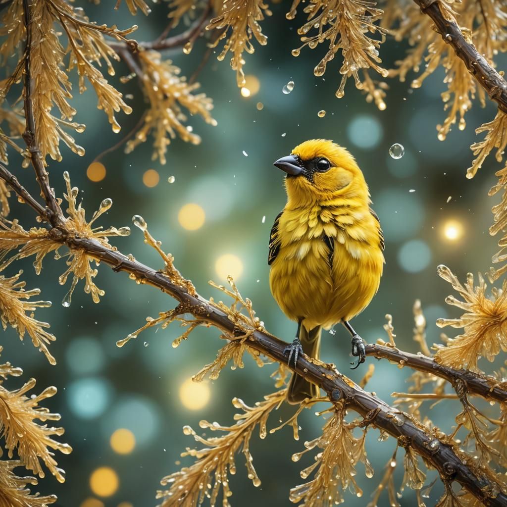 Intricate Baby Tanager Bird with Luminous Aura