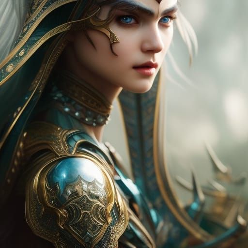 Hyperrealistic Elf Portrait with Metallic Armor in 8k