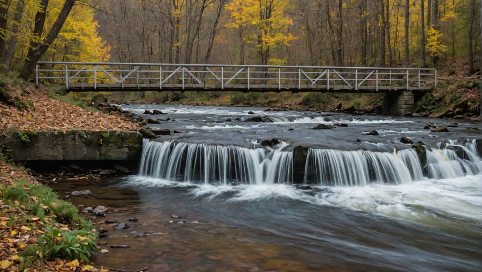 Surreal Water Flows Over Distressed Bridge