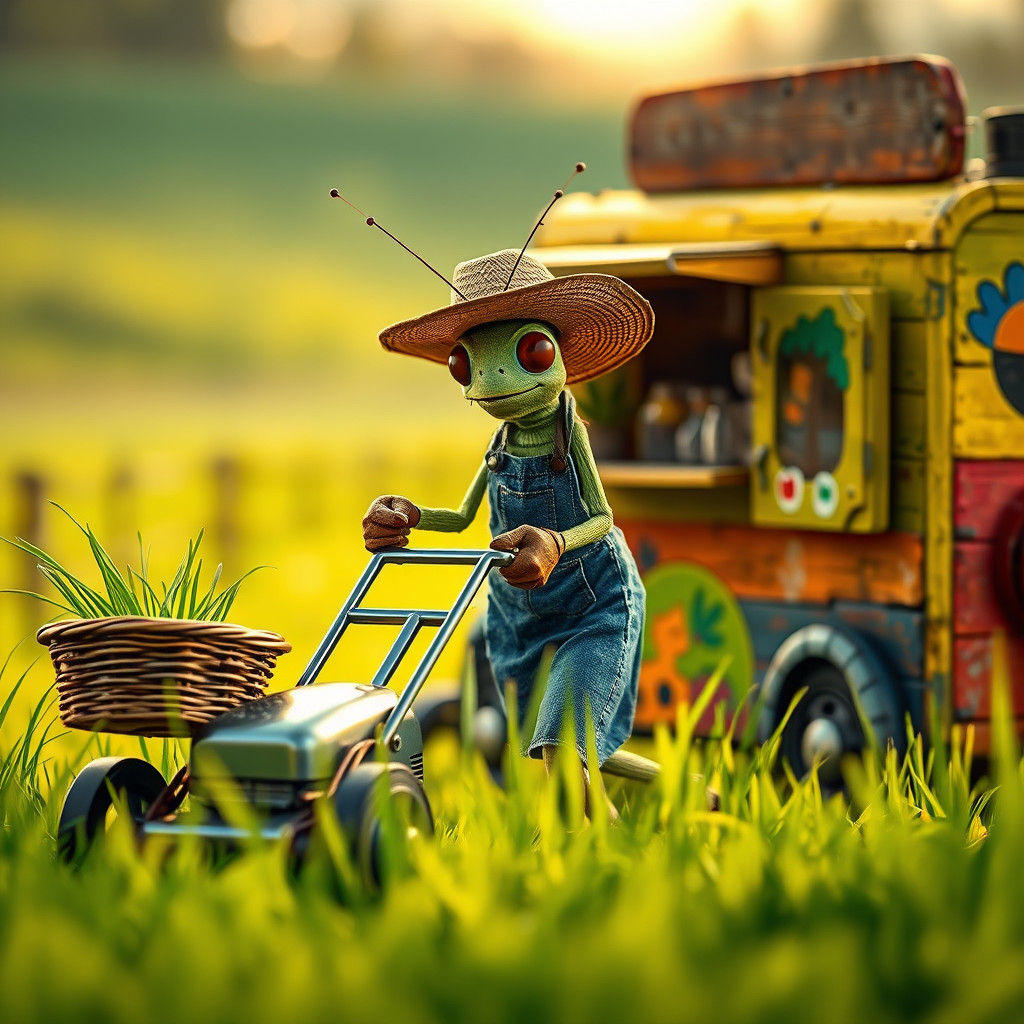 Grasshopper Farmer Food Truck in Dreamlike Style