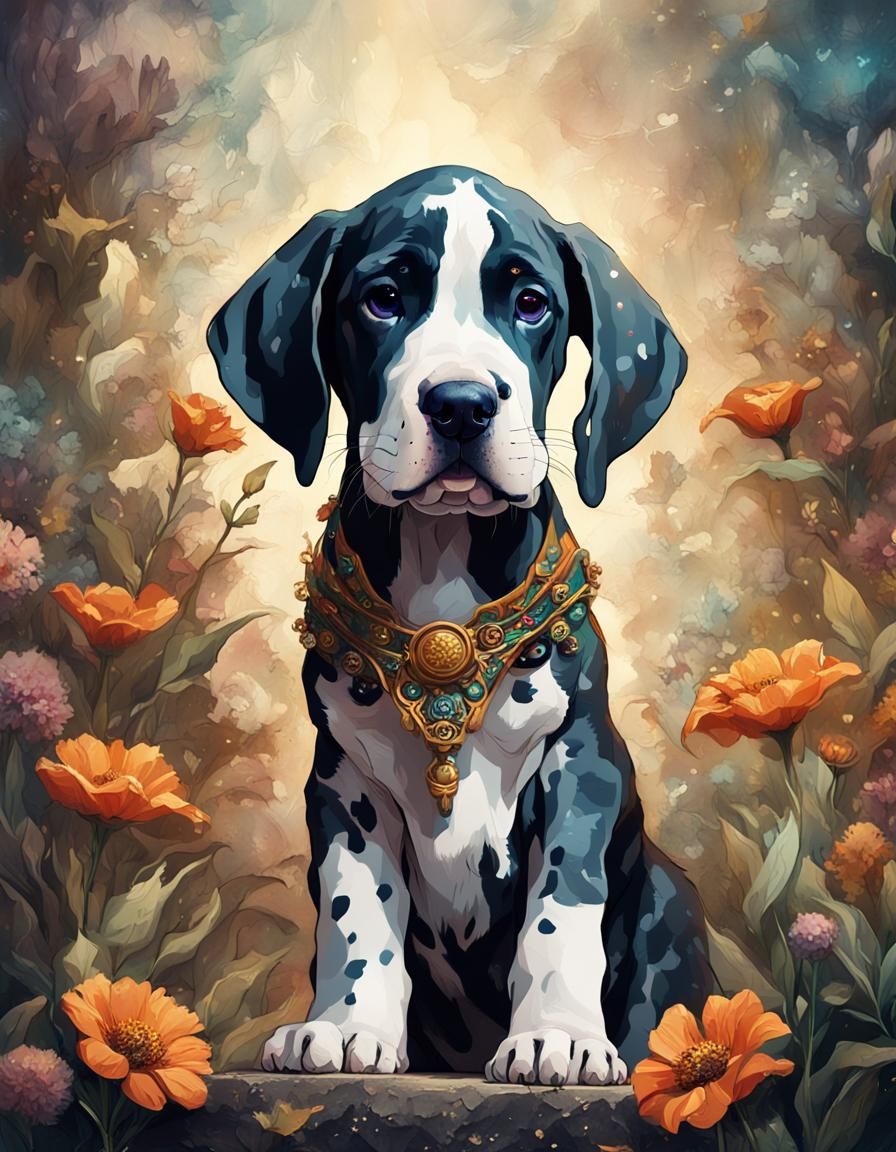 Adorable Great Dane Puppy Portrait, Detailed Matte Painting