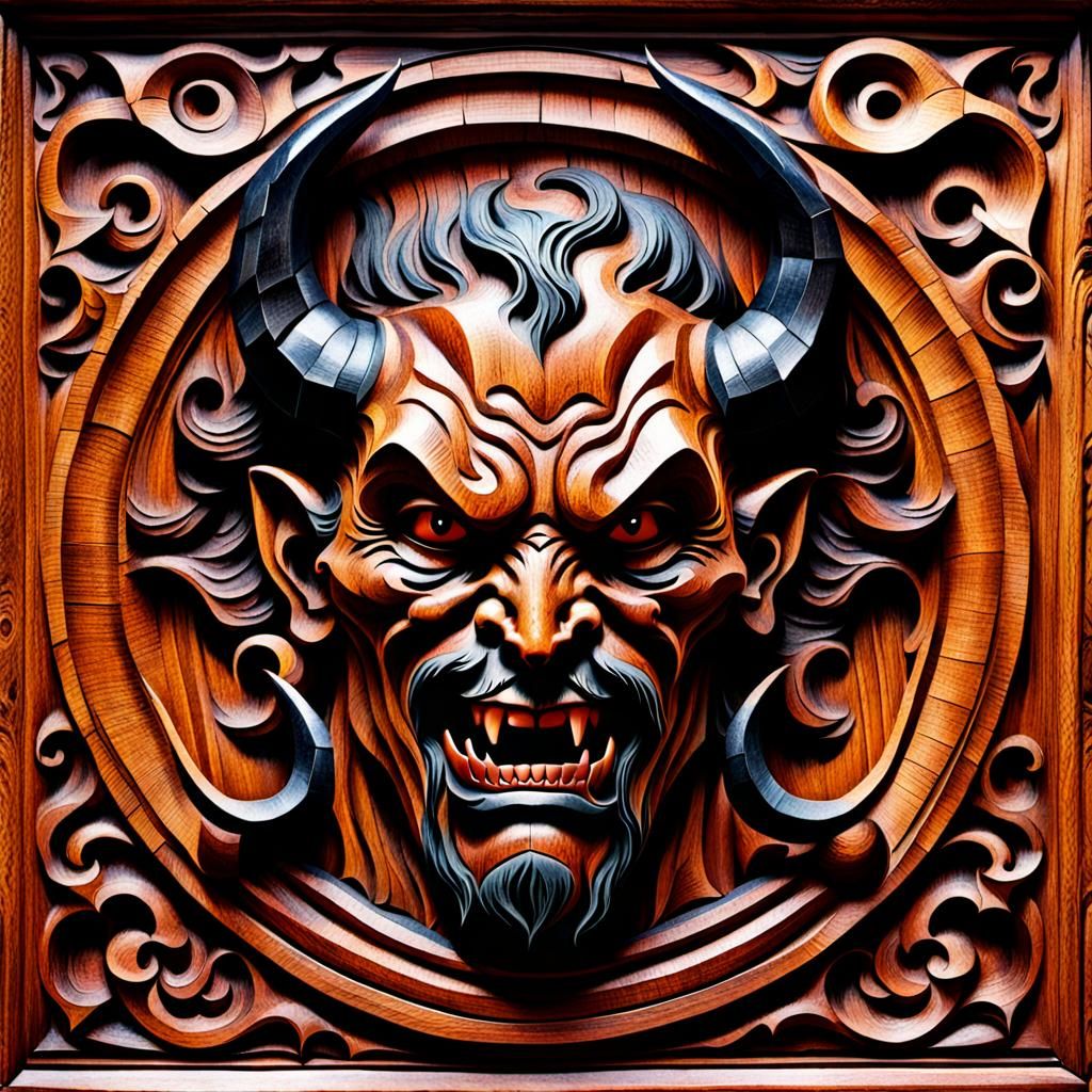 Intricate Wood Carving of the Devil