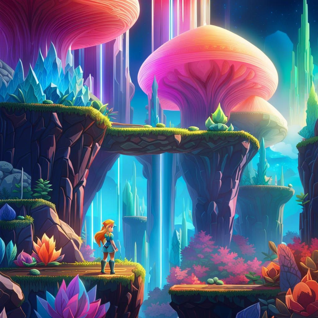 Crystal Metroidvania Platformer Level with Aurora