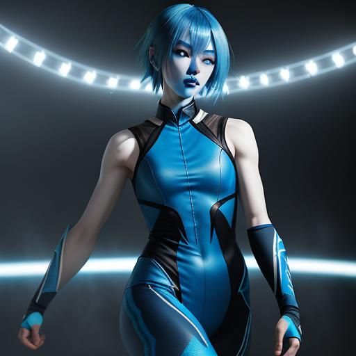 Electric Blue Korean Athlete in Hyperrealistic Style