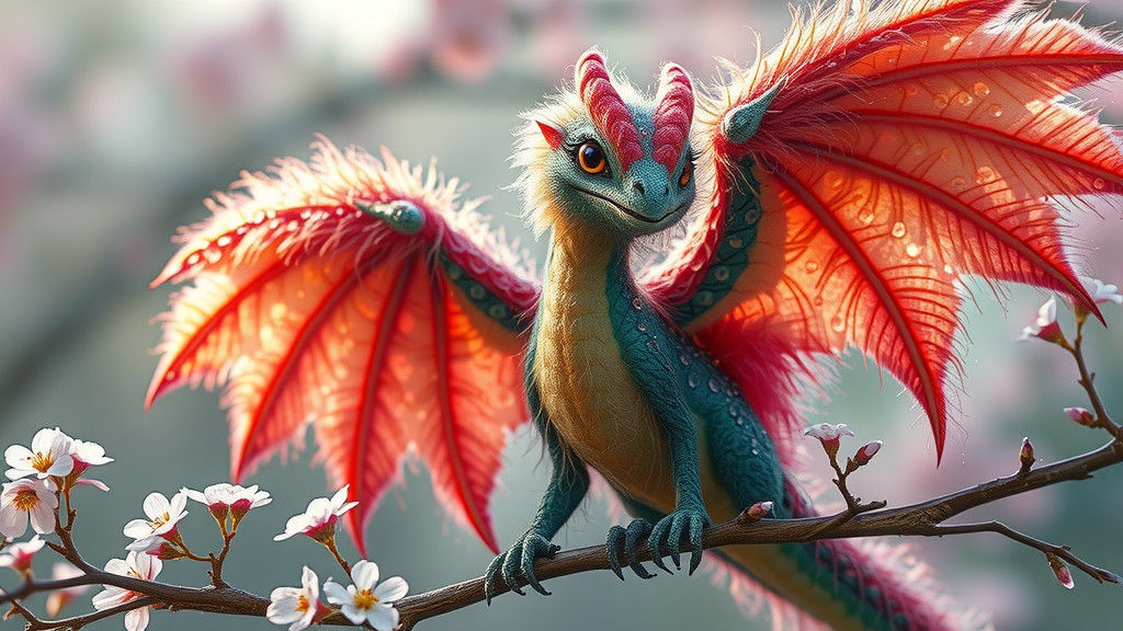 Rainbow Wooly Dragon on Cherry Blossoms