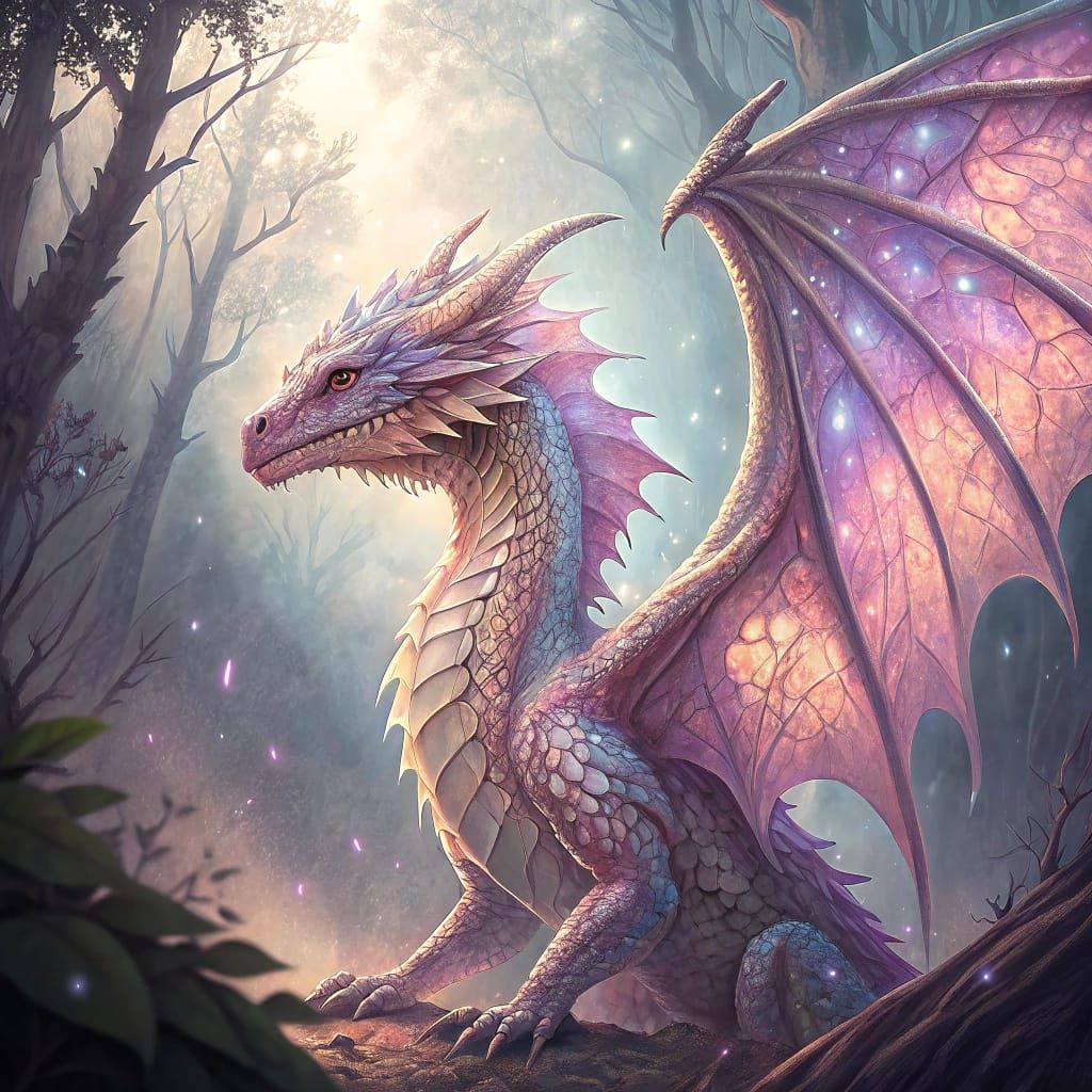 Surreal Iridescent Dragon in Pastel Hues