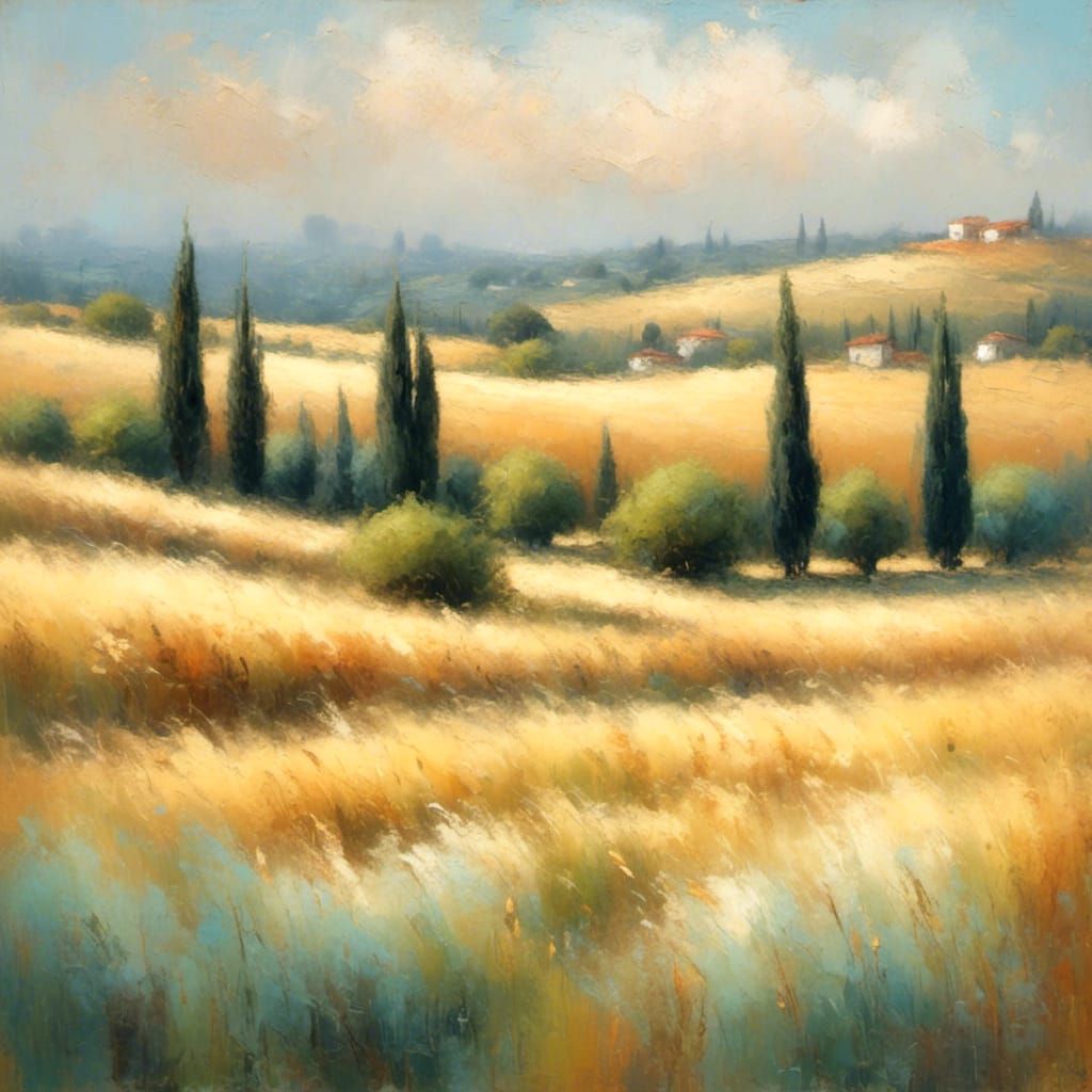 Tuscan Landscape in Impressionist Style
