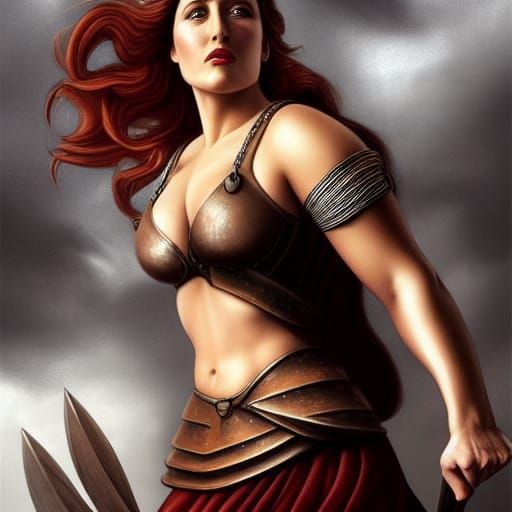 Medieval Woman Warrior in Dramatic Digital Painting