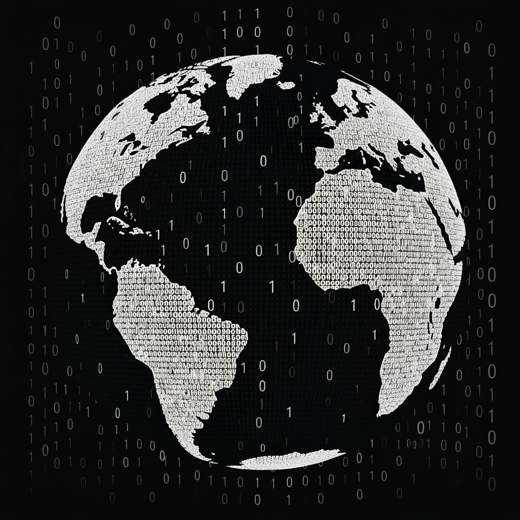 The Earth made up of binary ones and zeros (1 and 0)