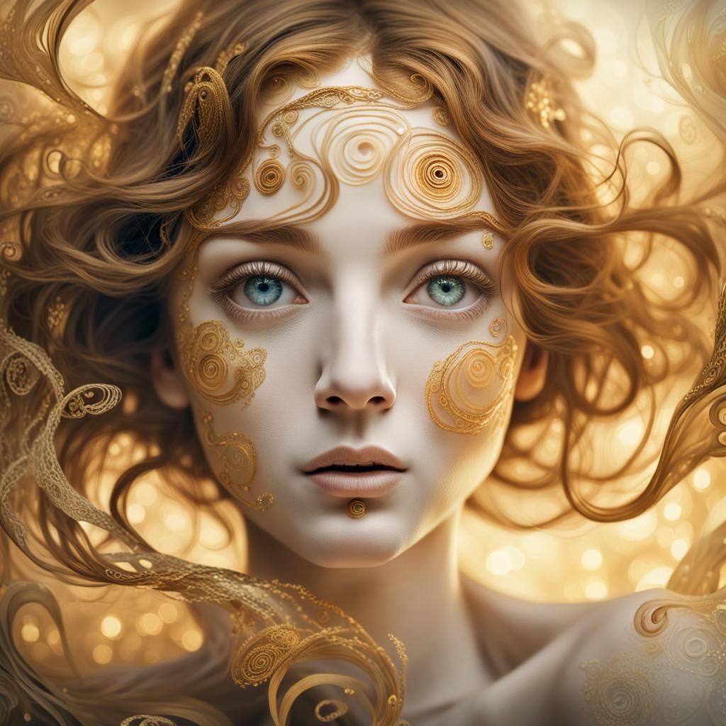 Woman's Face with Intense Desire in Klimt Style
