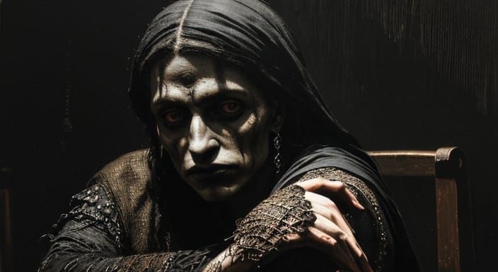 Goth Model in Arte Povera Coffee Shop