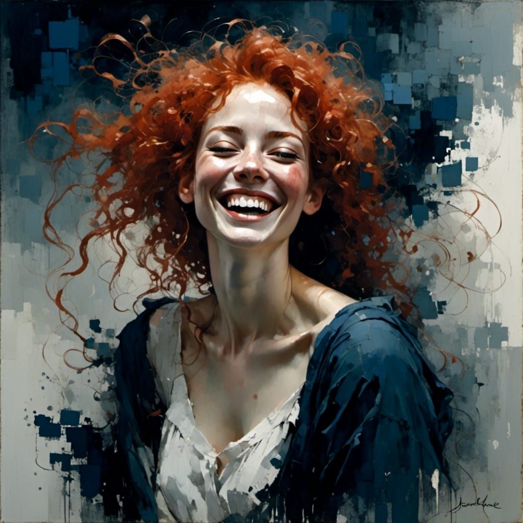Laughing Woman Portrait with Red Curly Hair