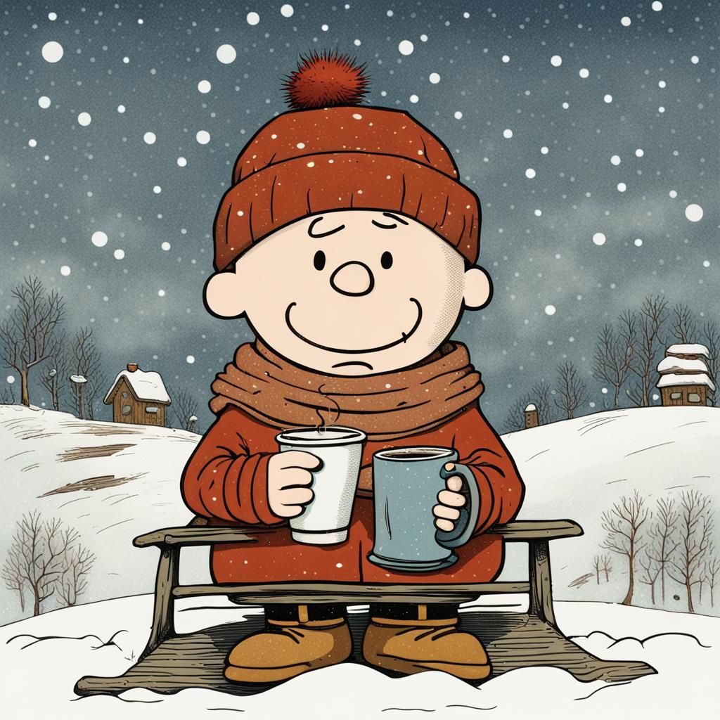 Charlie Brown Winter Scene in Storybook Style