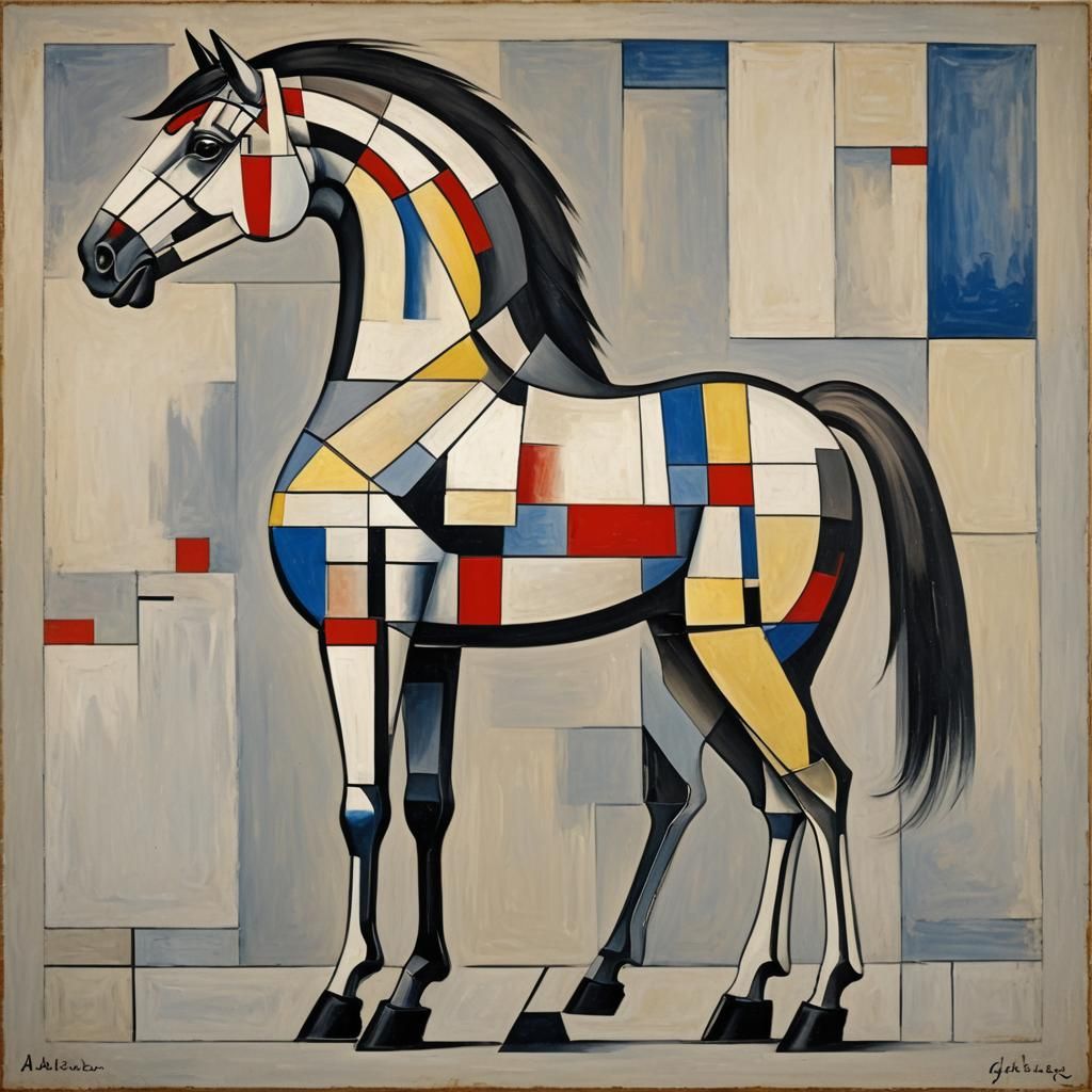 Abstract Cubist Horse Inspired by Mondrian