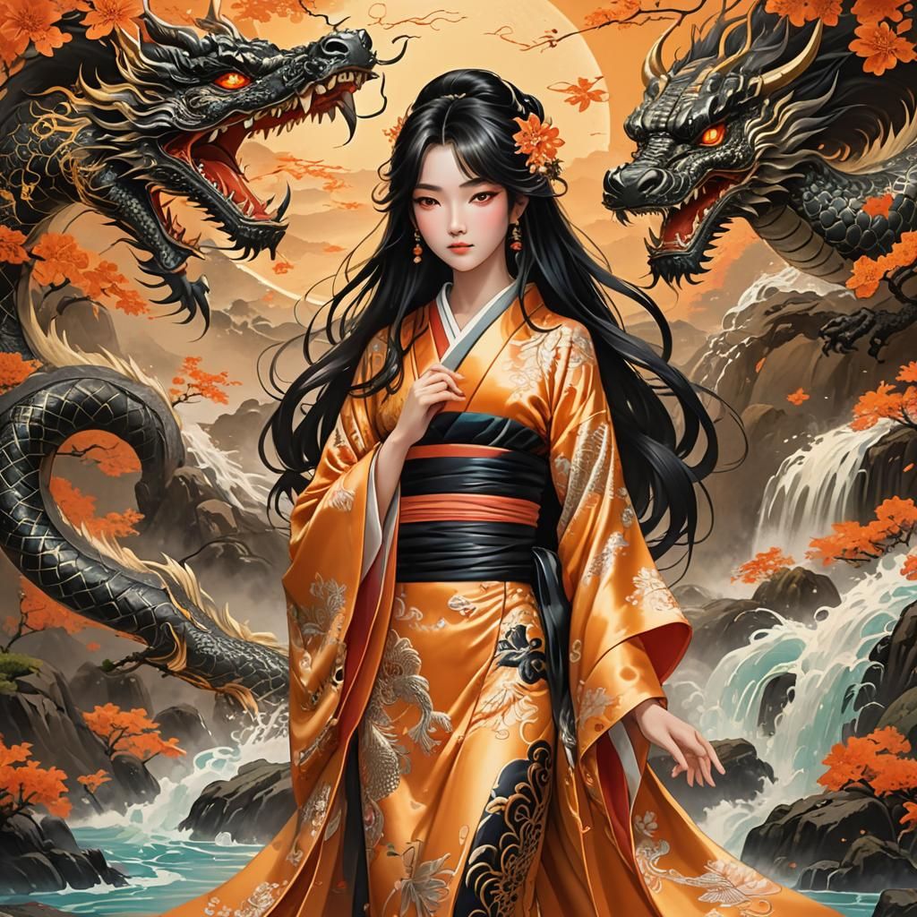 Japanese Princess in Neon Tokyo: Photorealistic Matte Painti...