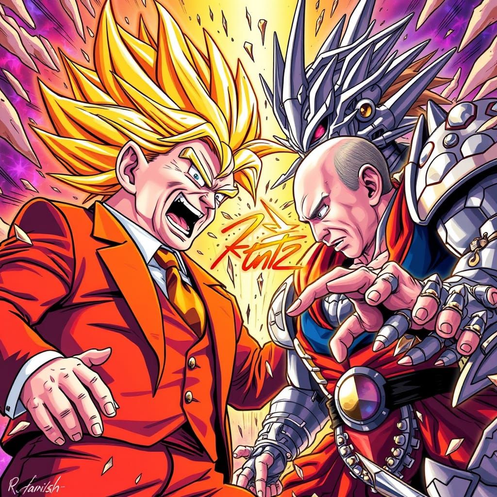 Epic Battle: Super Saiyan vs Cosmic Villain in DBZ Style