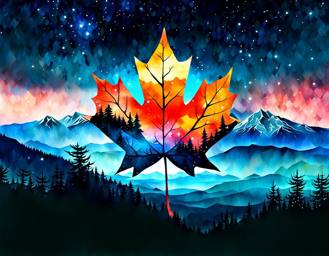 Double Exposure Landscape: Autumn to Winter Anime Watercolor