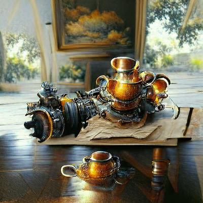 Steampunk Antique Tea Set in Oil Painting Style