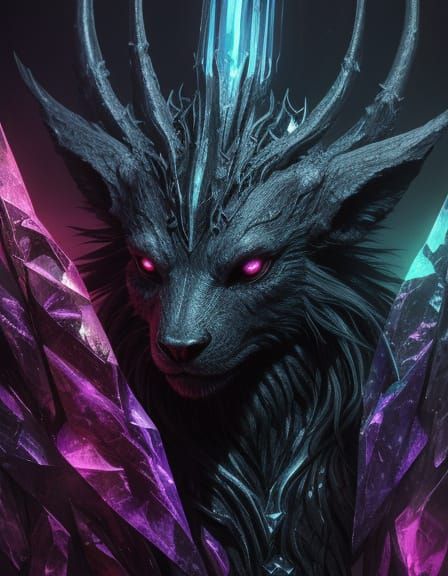 Mythical Beast in Dark Surrealism with Crystal Aura
