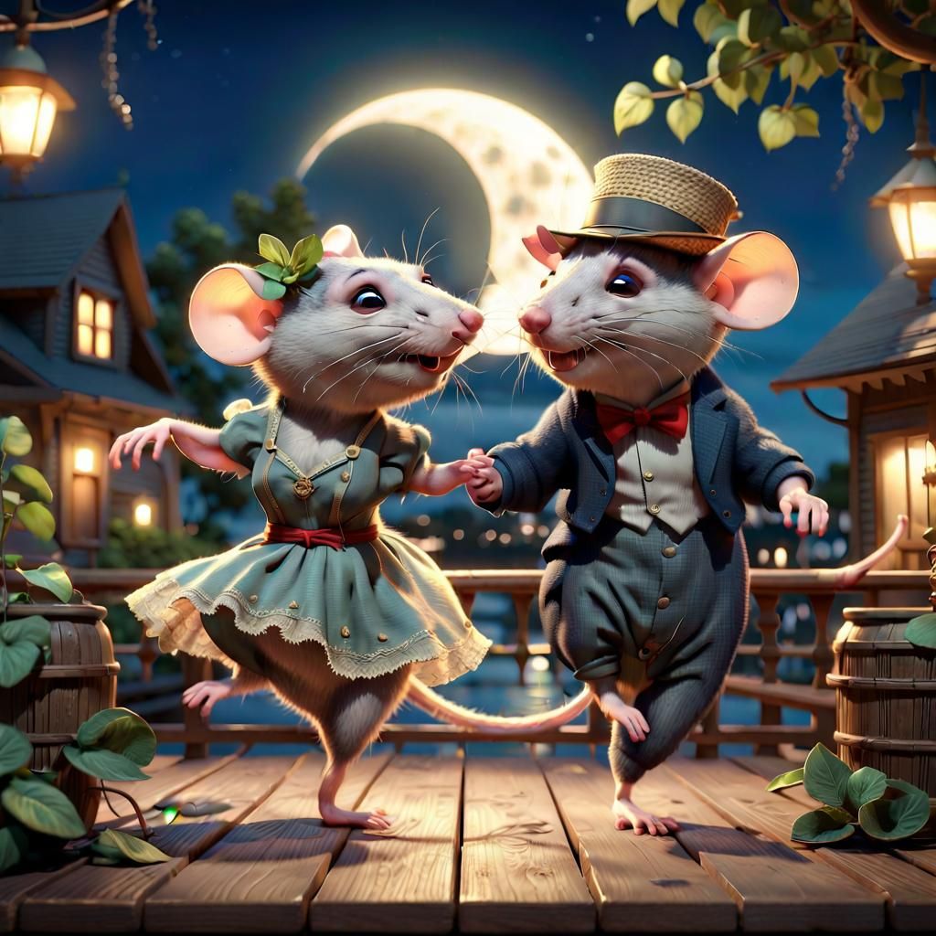 Cute Rat Couple Dancing Mambo at Night