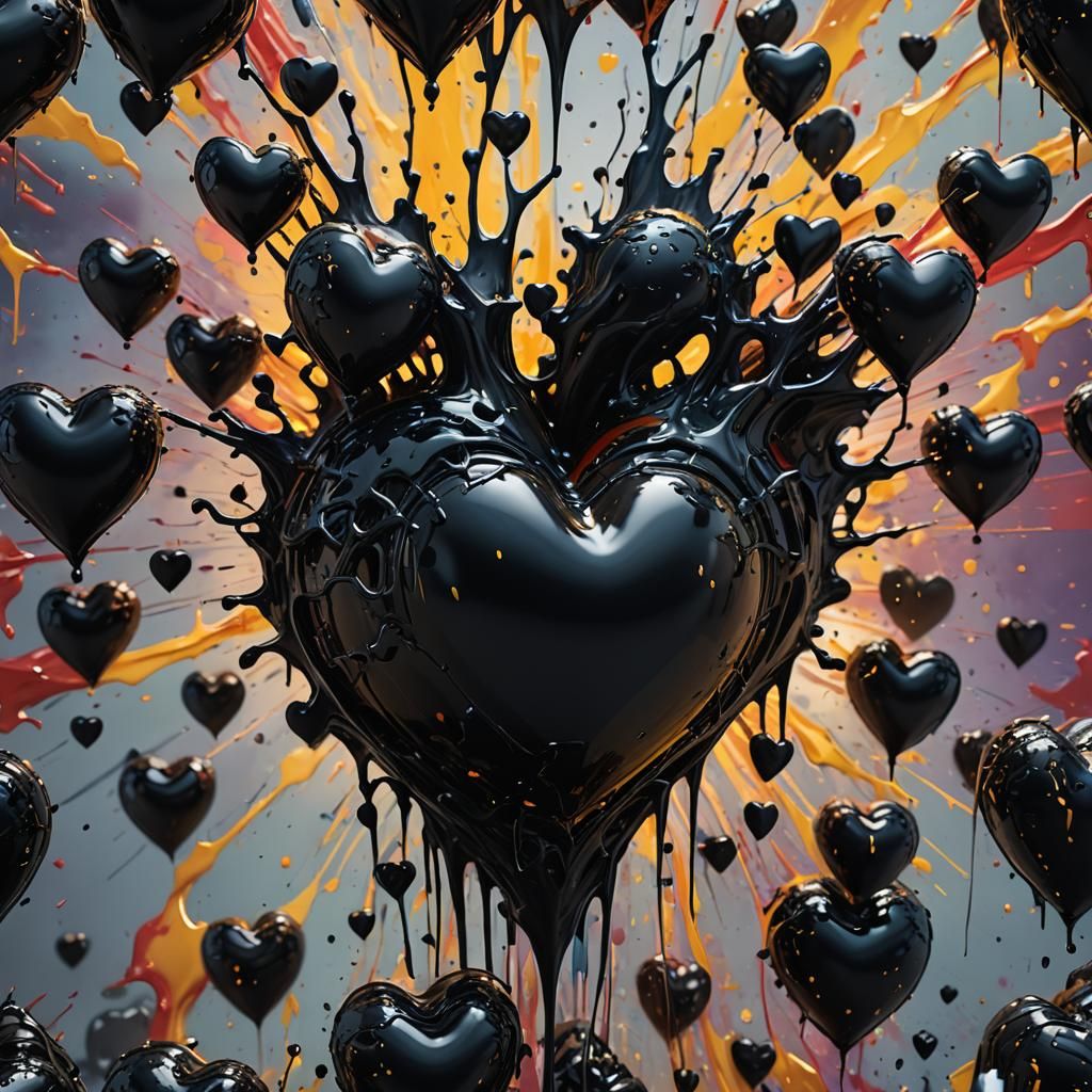 Dramatic Black Heart in Splash Art Style
