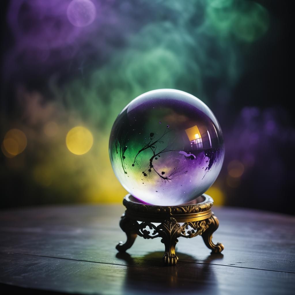 Eerie Crystal Ball Surrounded by Colorful Mist
