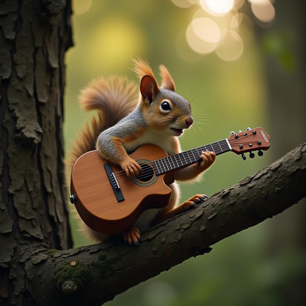 Singing Squirrel with Guitar: Cinematic Still