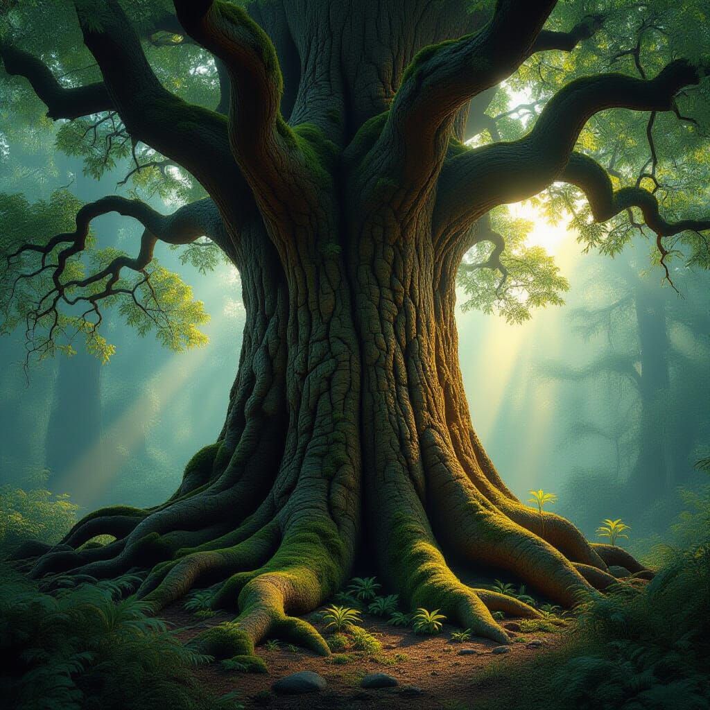 Giant Ancient Tree Bark with Capillary Texture in Ethereal F...