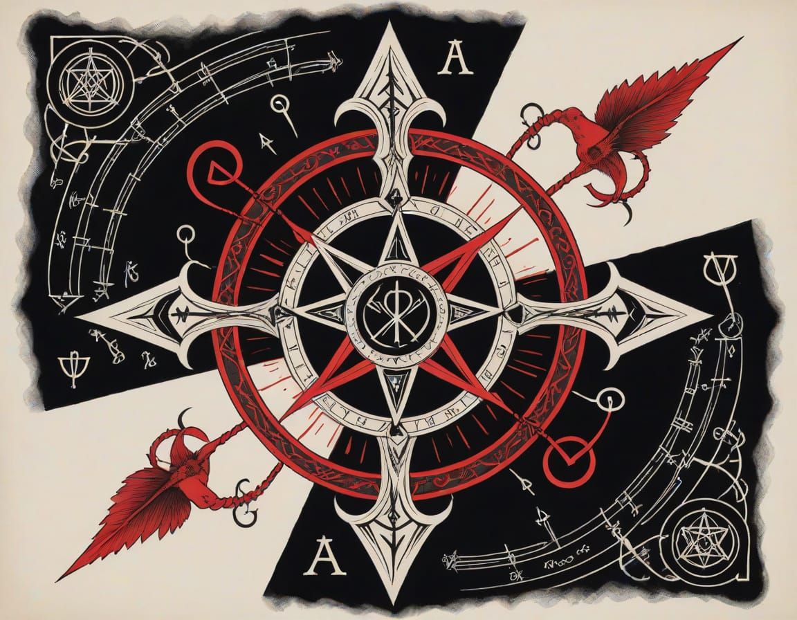 Mystical Sigil Gate with Occult Symbols and Red Accents