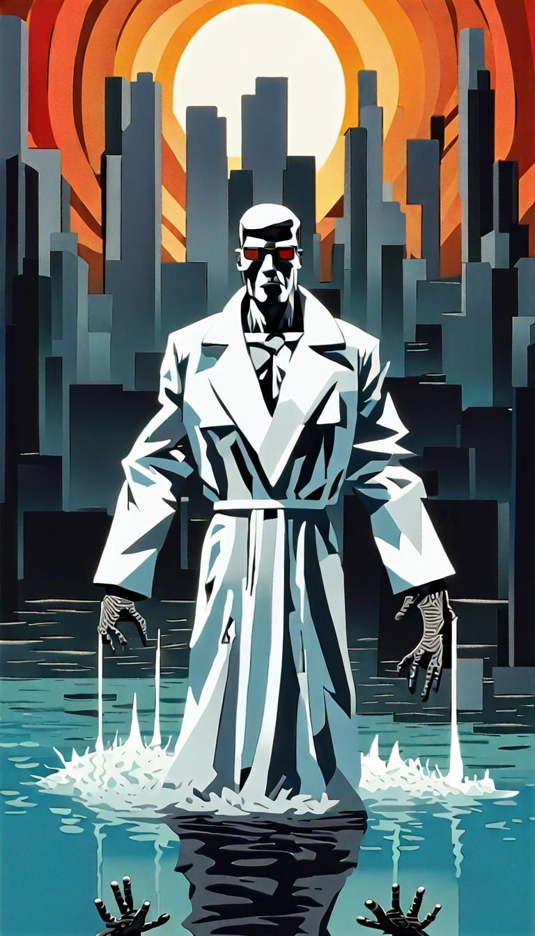 Terminator Walks on Water in 3D Digital Art