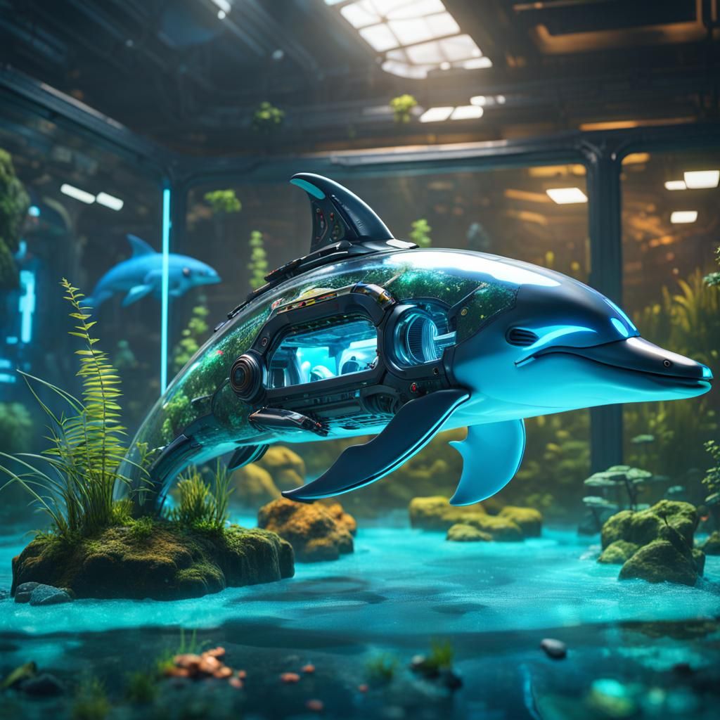 Futuristic Cyberpunk Dolphin in Terrarium
