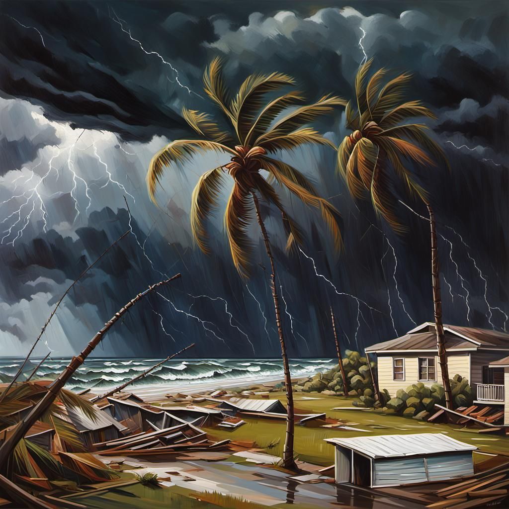Hurricane Devastation: An Expressive Oil Painting