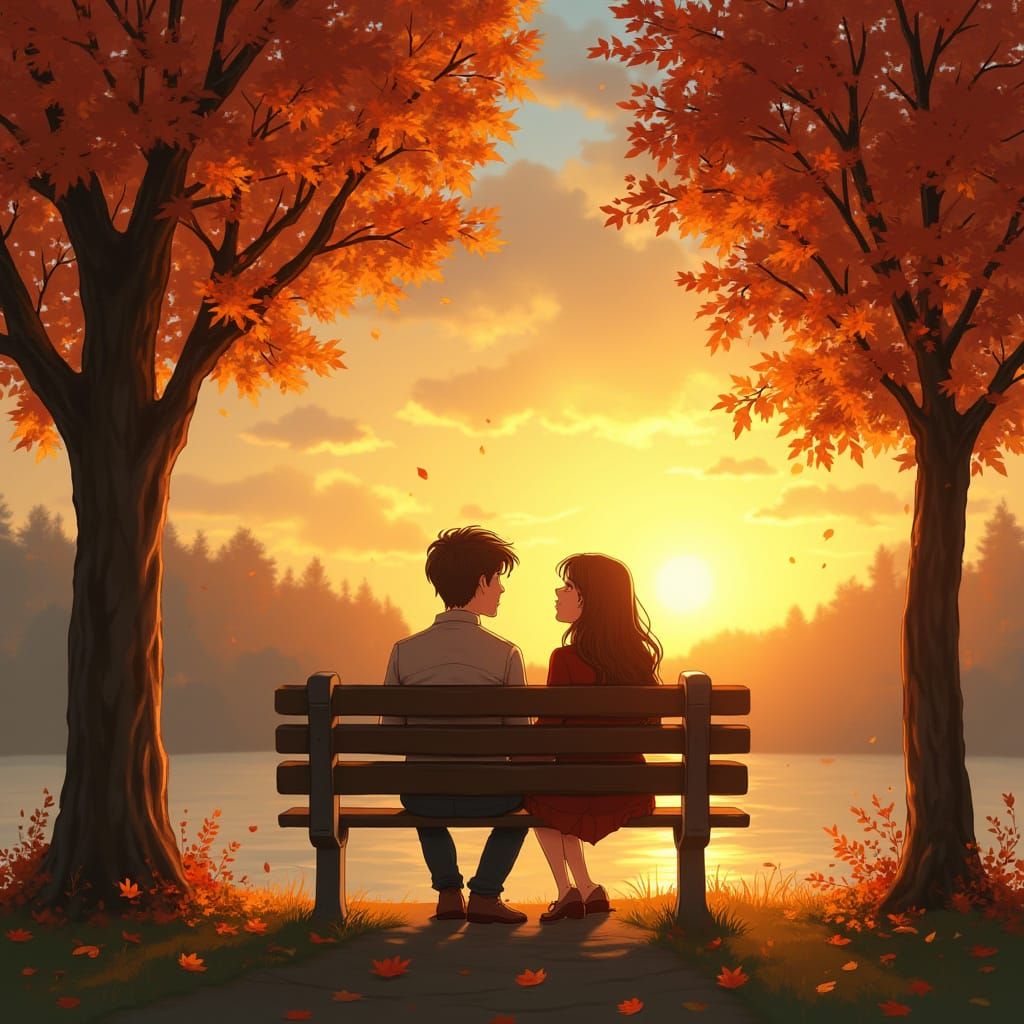 Golden Moment of Intimacy in Autumn Landscape