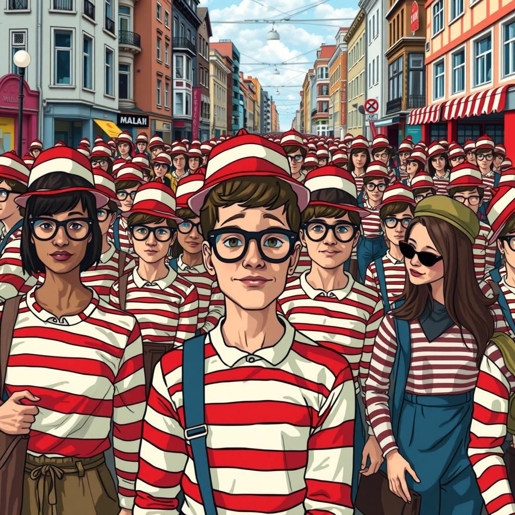 Crowded Waldo Scene in Art Nouveau Style