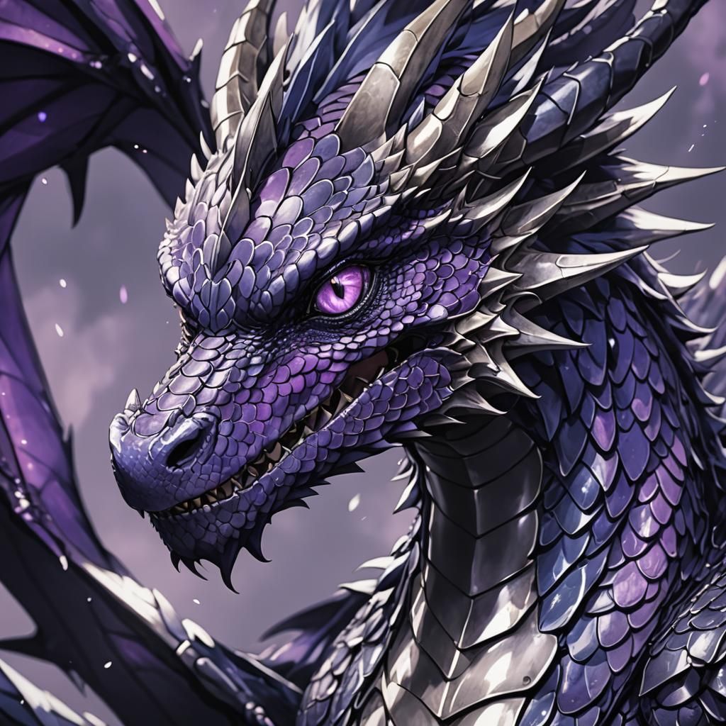 Anime Dragon with Purple Eyes and Dark Scales