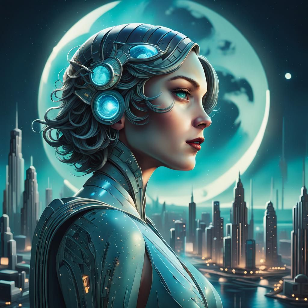 Art Deco Futuristic Cityscape with Bioluminescence