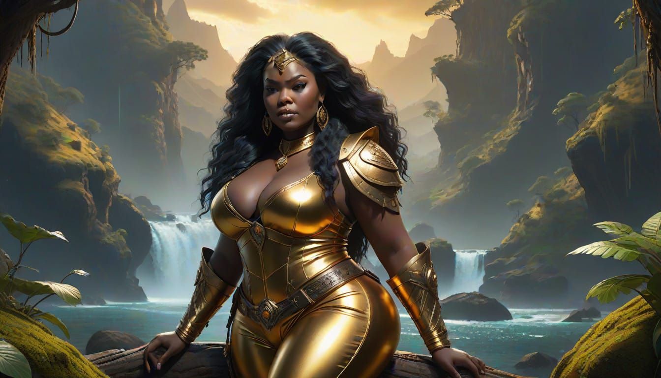 Regal Plus-Size Fantasy Queen in Caramel Satin Latex