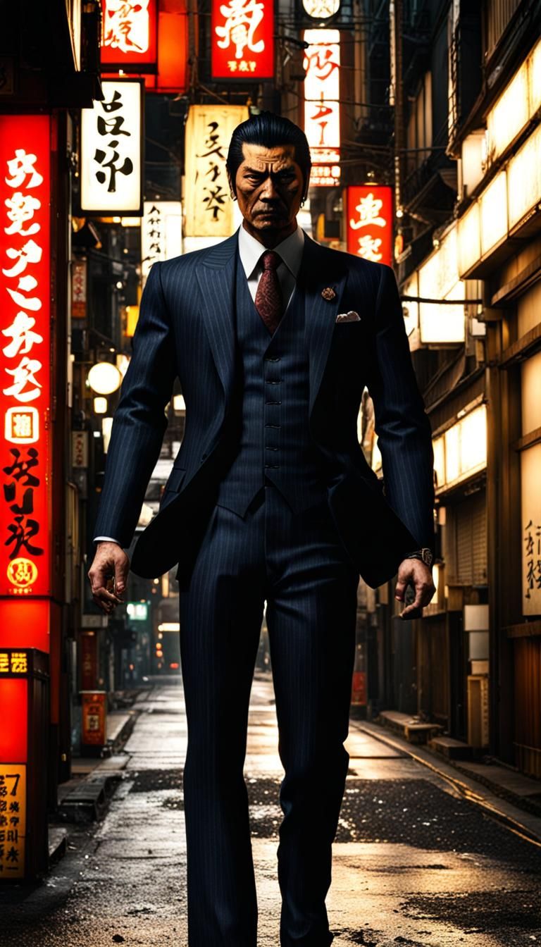 Yakuza Member in Kamurocho Cityscape