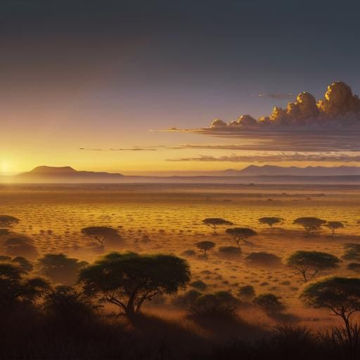 African Savannahs and Mountains in Hyperrealistic Style
