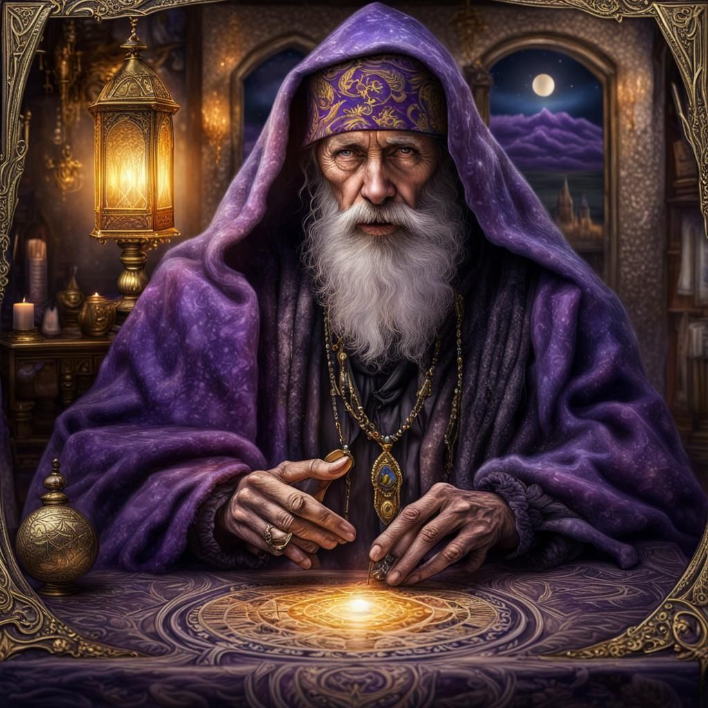 Hermit's Spiritual Speech: Tarot Card in Cosmic Style