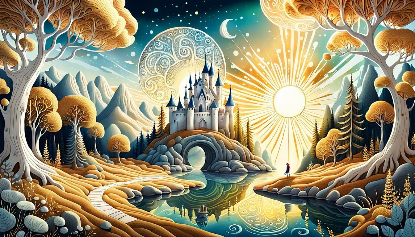 Enchanting White Woods Floating in Golden Sunbeam