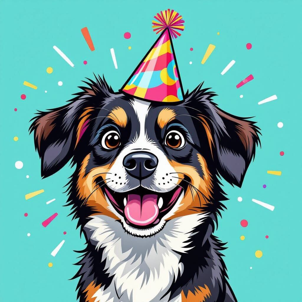 Friendly Dog Caricature in Vibrant Flat Colors