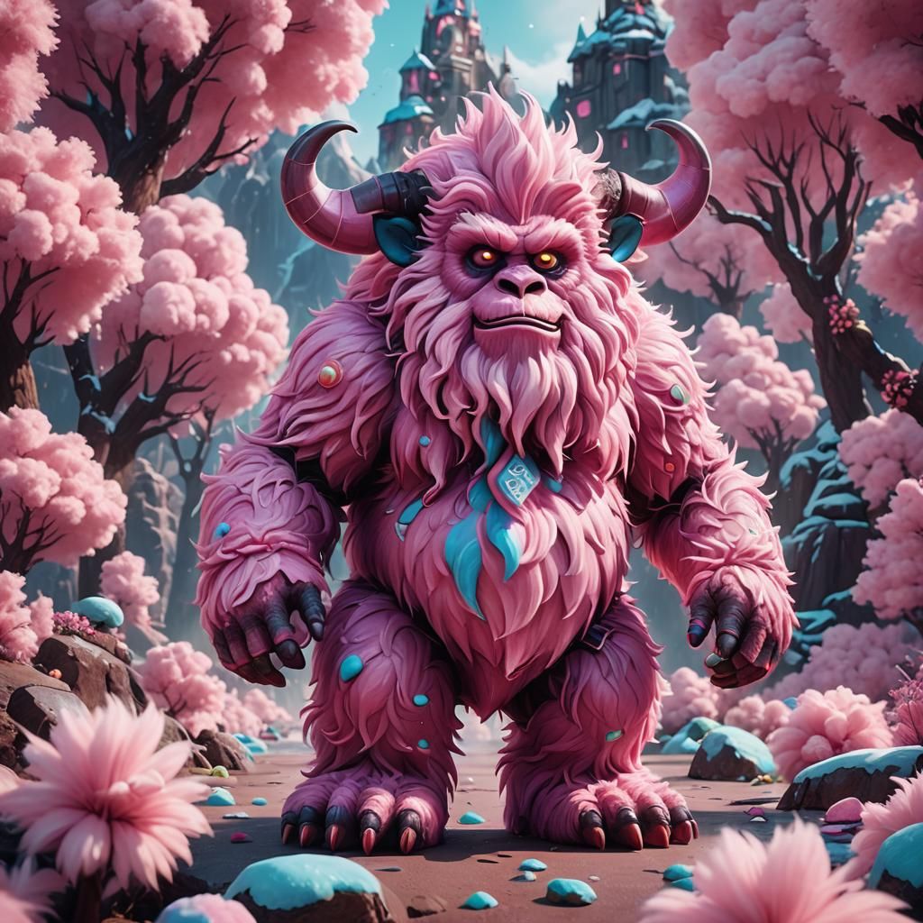 Muscular Pink Yeti with Candy Floss Ears