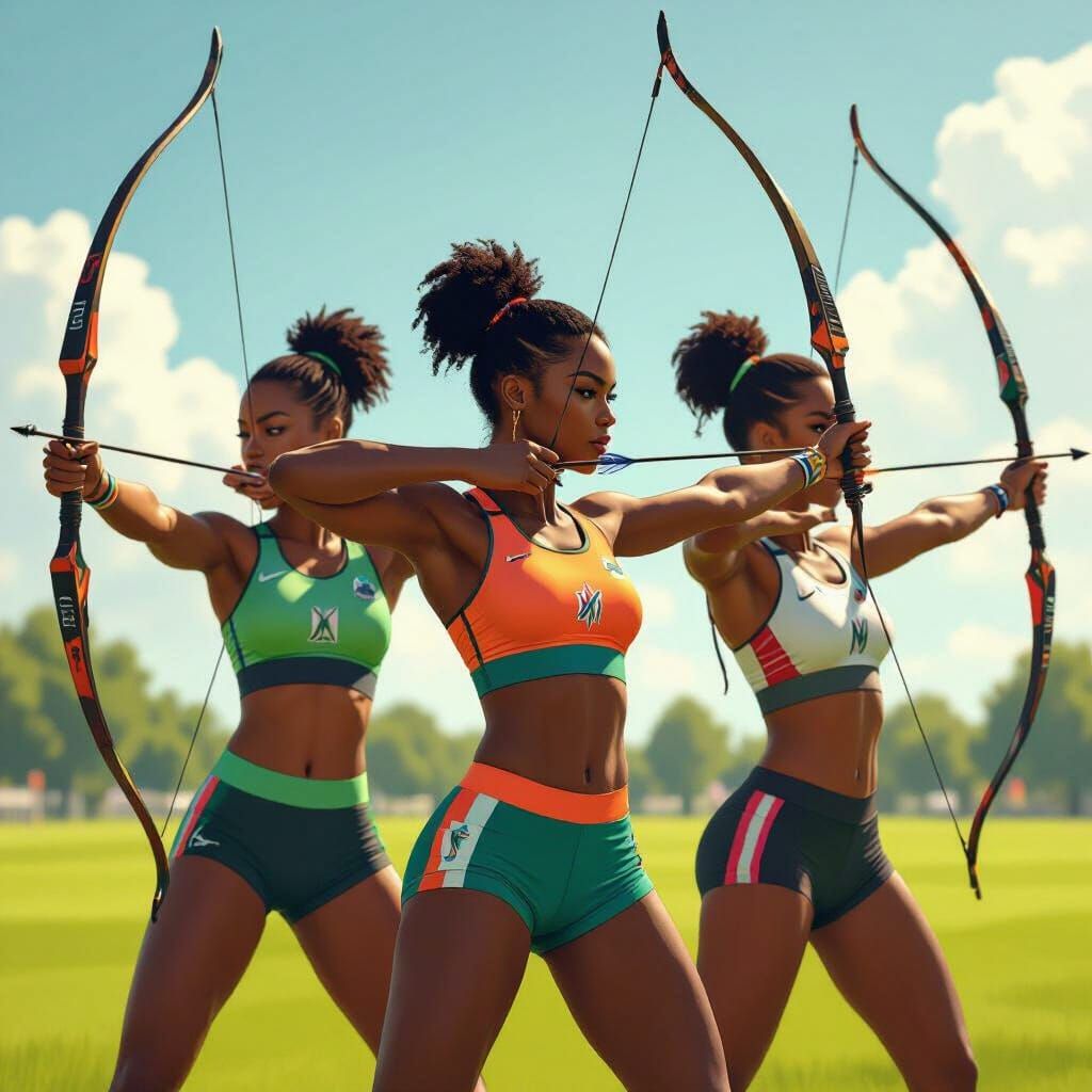 Female Archers in Dynamic Poses: Hyper-Realistic Digital Art