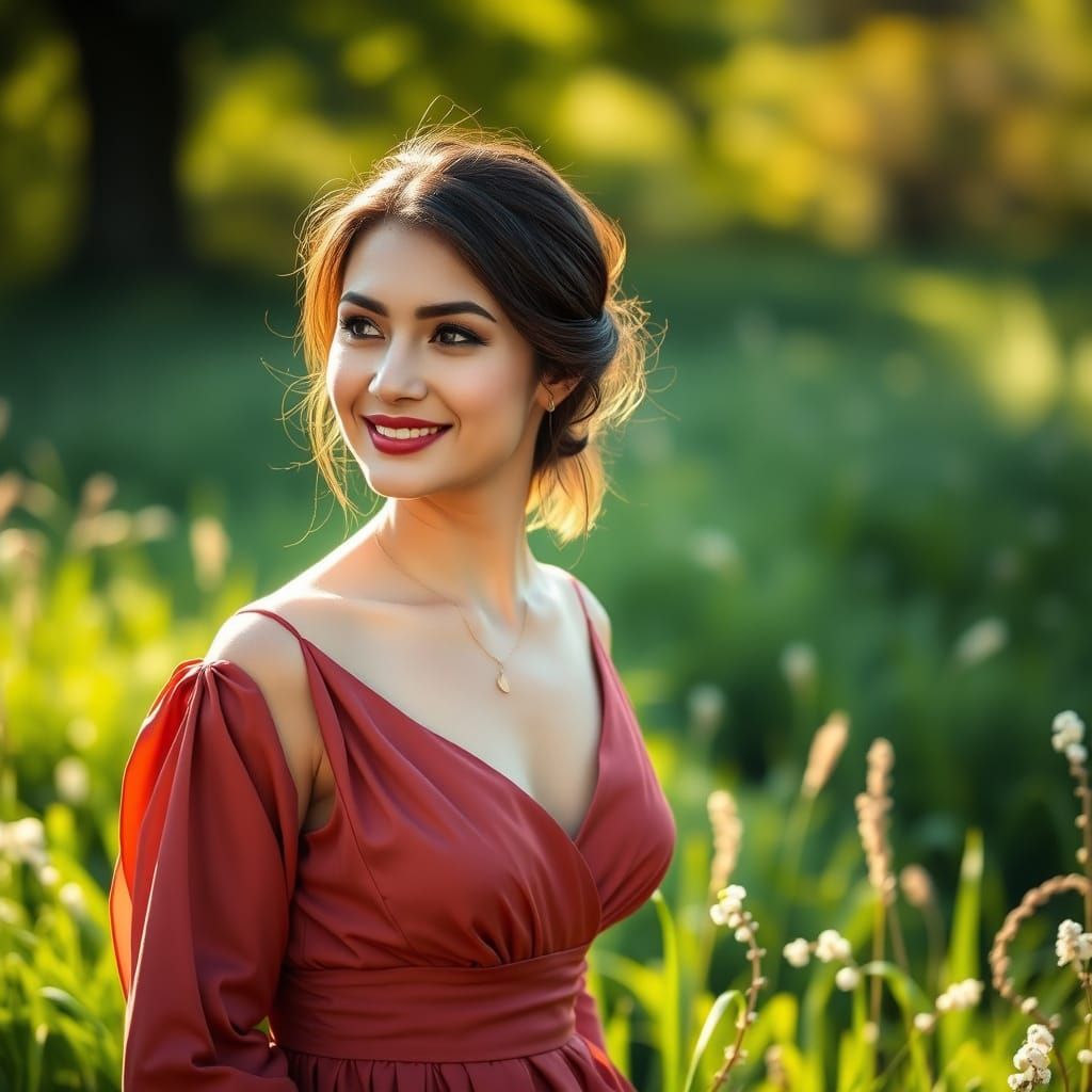 Woman in Meadow, Professional Photography with Bokeh